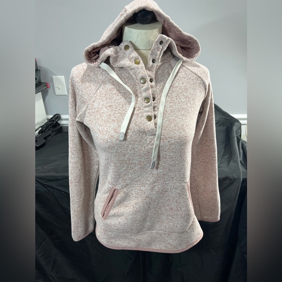 Thread + Supply 1/4 Zip Heathered Pink Drawstring Button Down Hoodie Extra Small - Picture 1 of 9